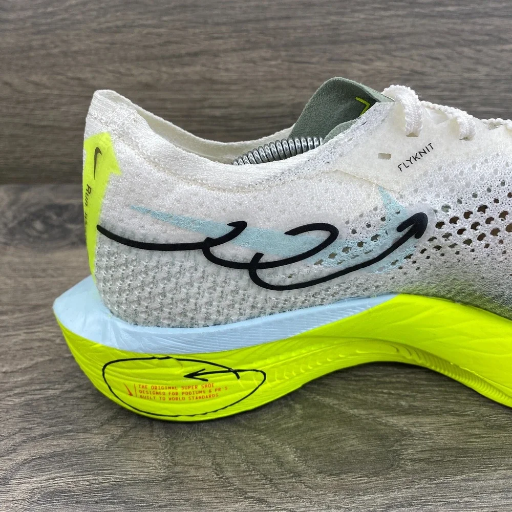 Nike ZoomX Vaporfly Next 3% FK Sail Volt Running Shoes Men's Size 8 White HQ3450